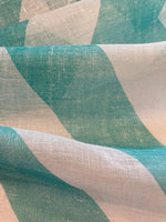 Bright Turquoise/Green Chevron on Semi Sheer Linen Voile "Scion - Vector"