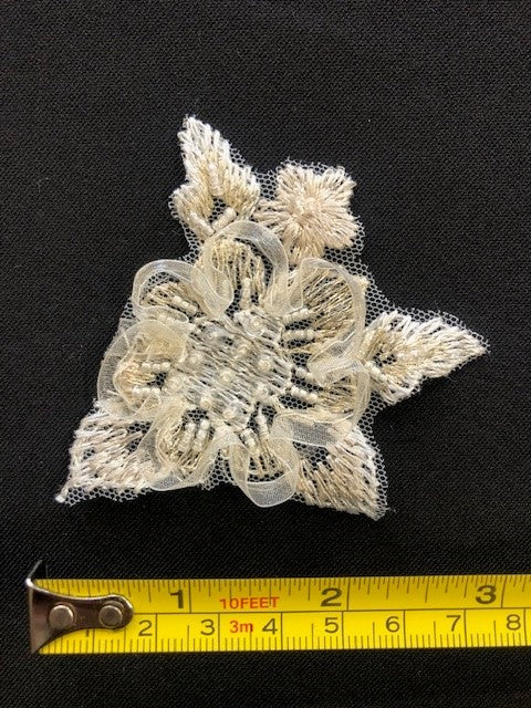 Champagne embroidery and beaded applique - 7cm wide (pair) - Deadstock fabric on AmoThreads