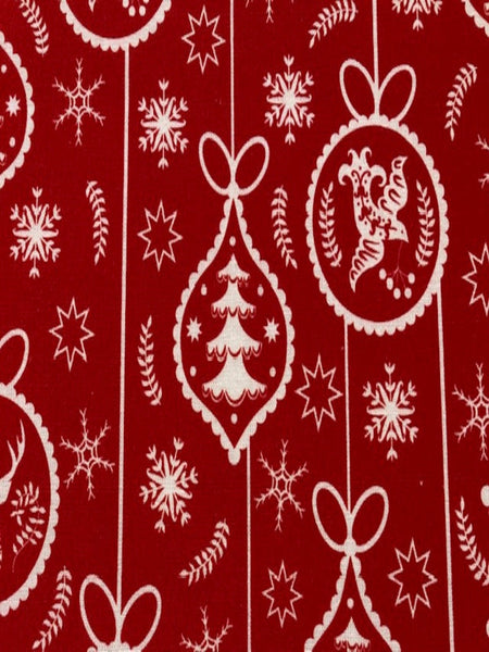 Christmas Baubles on Red Cotton