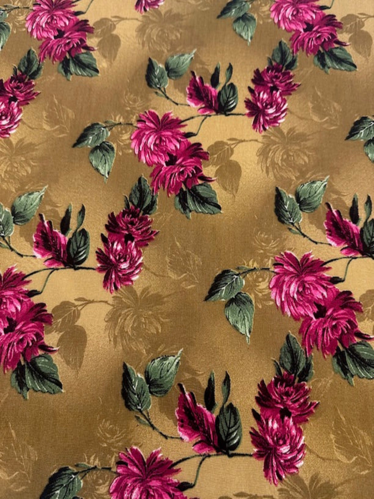 Magenta Chrysanthemum Flowers on Golden Soft Touch Viscose