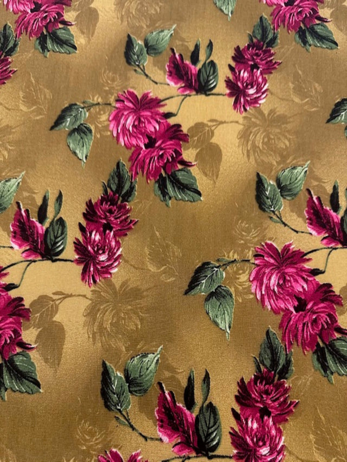 Magenta Chrysanthemum Flowers on Golden Soft Touch Viscose