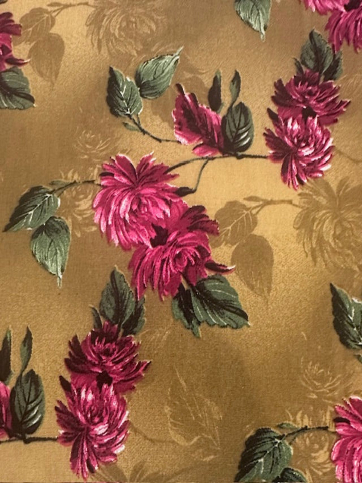 Magenta Chrysanthemum Flowers on Golden Soft Touch Viscose