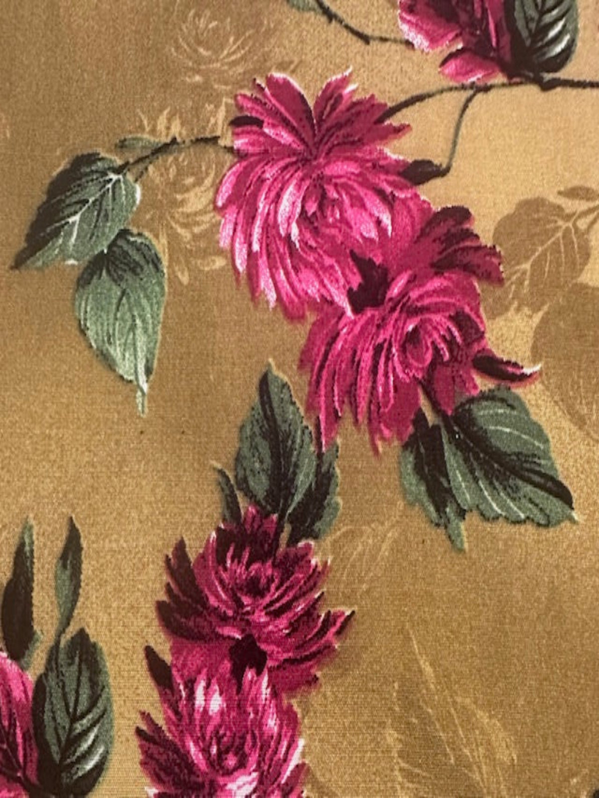 Magenta Chrysanthemum Flowers on Golden Soft Touch Viscose