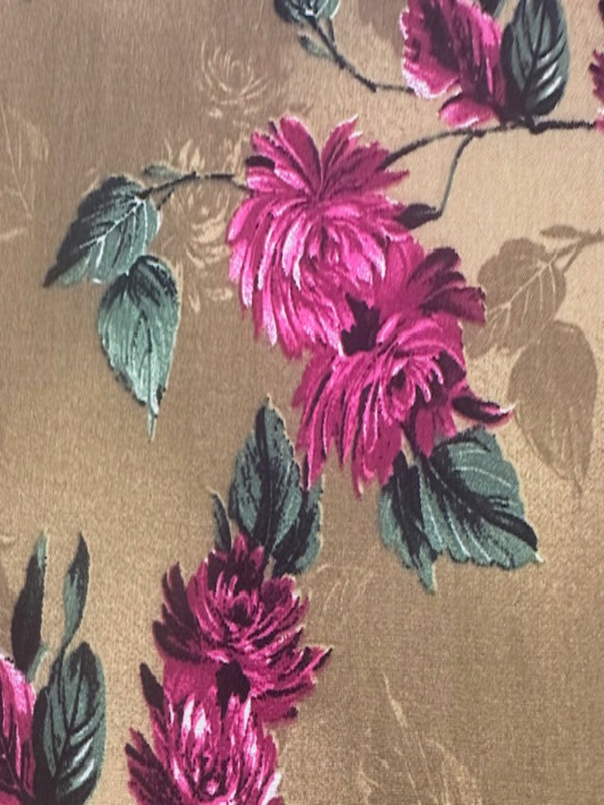 Magenta Chrysanthemum Flowers on Golden Soft Touch Viscose