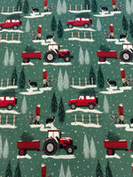 Christmas in the Country Scene on Green Cotton&nbsp;