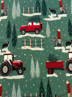 Christmas in the Country Scene on Green Cotton&nbsp;