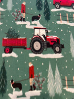 Christmas in the Country Scene on Green Cotton&nbsp;