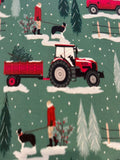 Christmas in the Country Scene on Green Cotton&nbsp;