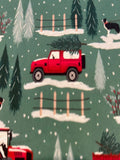 Christmas in the Country Scene on Green Cotton&nbsp;