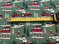 Christmas in the Country Scene on Green Cotton&nbsp;