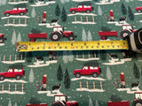 Christmas in the Country Scene on Green Cotton&nbsp;