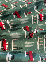 Christmas in the Country Scene on Green Cotton&nbsp;