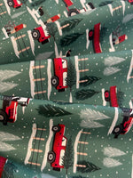Christmas in the Country Scene on Green Cotton&nbsp;