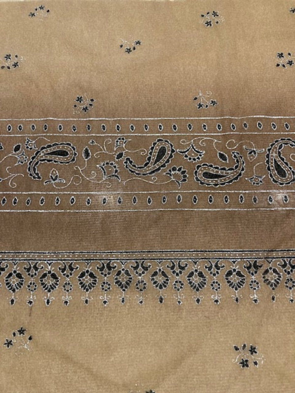 Black & Silver Panelled Paisley on Ombre Coffee Chiffon – Lightweight Statement Fabric