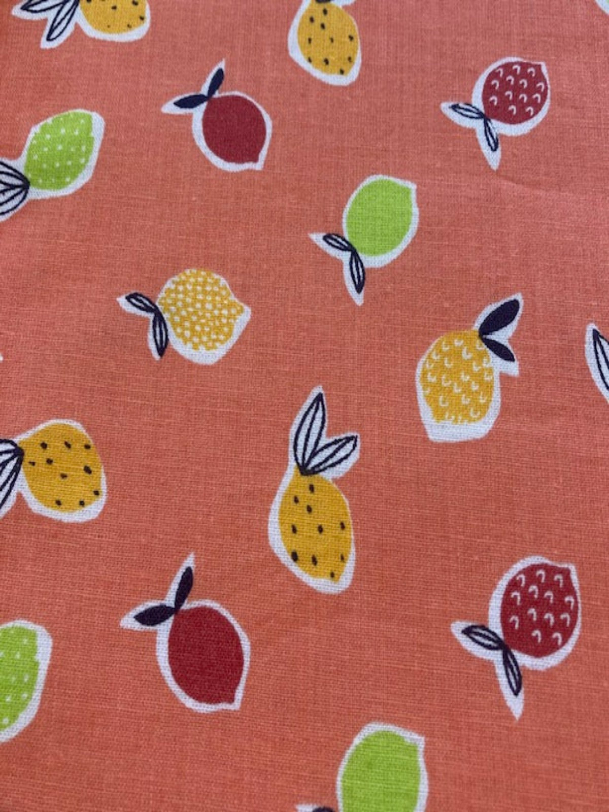 Fruits on Bright Coral Cotton Poplin
