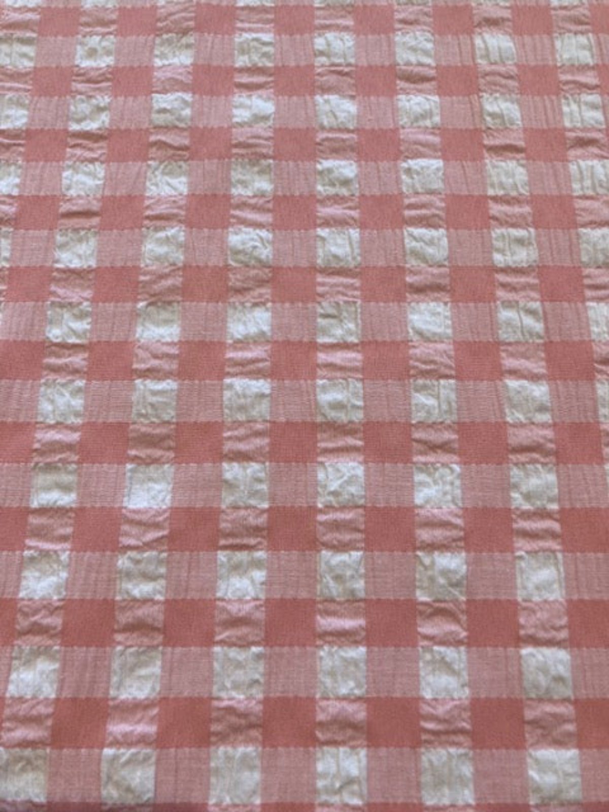 Coral Seersucker 12mm Gingham Check – 65% Polyester 35% Cotton, 145 cm Wide
