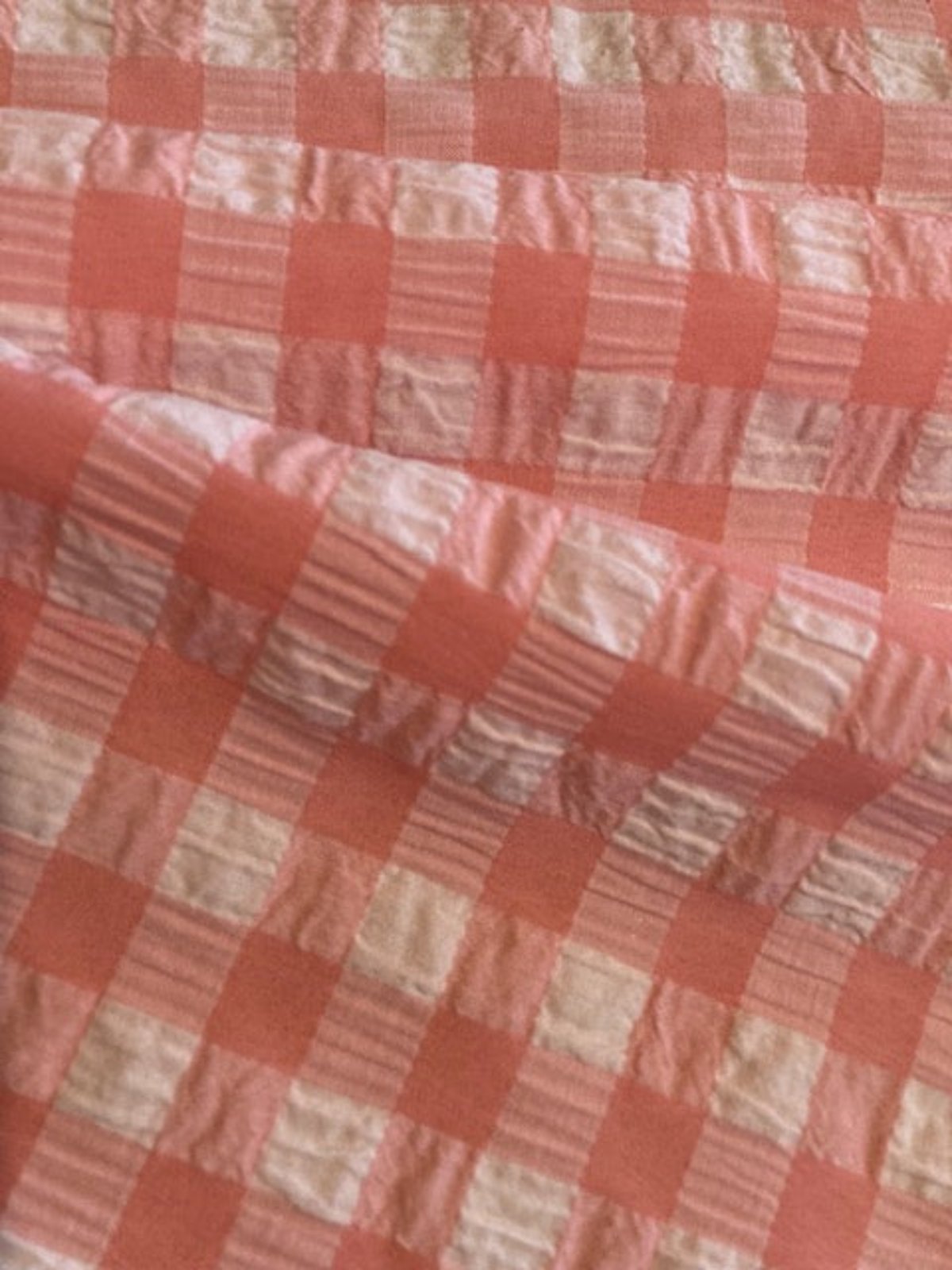 Coral Seersucker 12mm Gingham Check – 65% Polyester 35% Cotton, 145 cm Wide