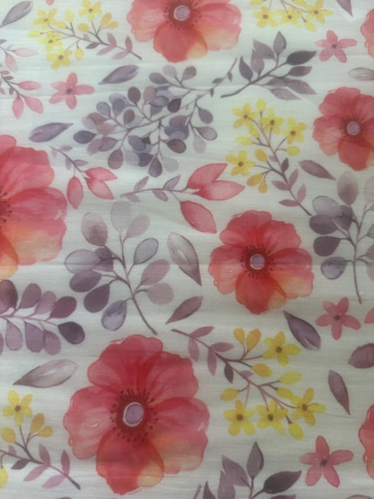 Bright Coral/Mauve Floral on Cotton Lawn