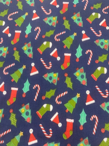 Crafty Christmas on Navy Poly/Cotton