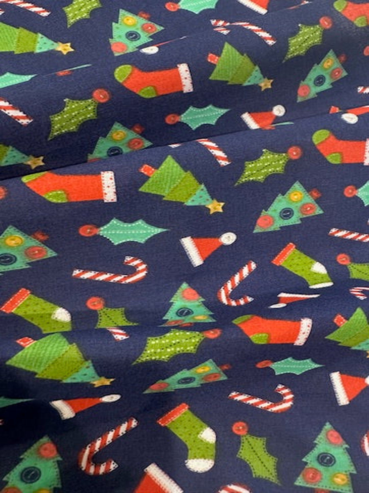 Crafty Christmas on Navy Poly/Cotton