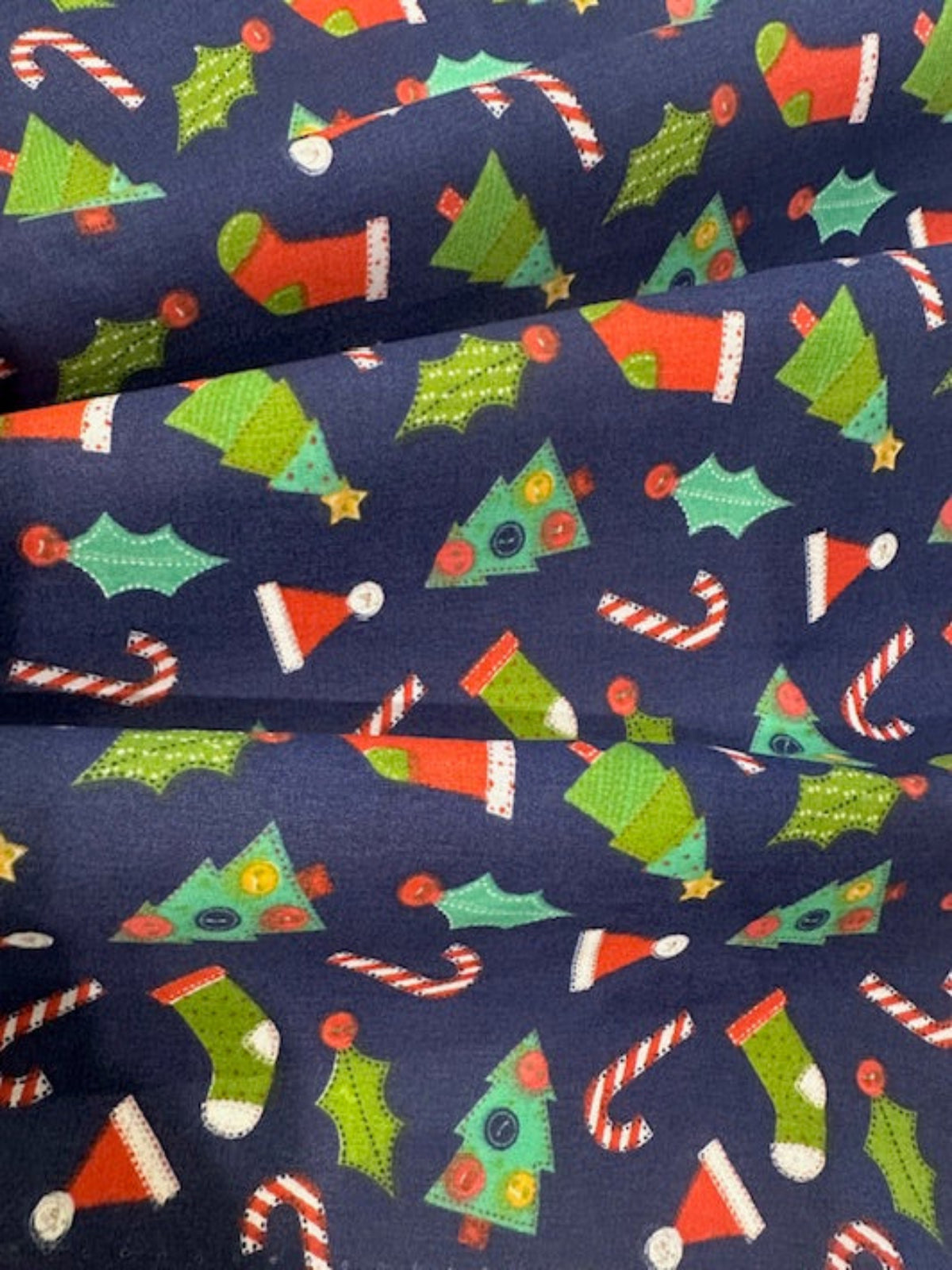 Crafty Christmas on Navy Poly/Cotton
