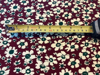Cream Flowers on Burgundy Lightweight Cotton Corduroy