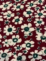Cream Flowers on Burgundy Lightweight Cotton Corduroy