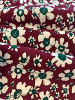 Cream Flowers on Burgundy Lightweight Cotton Corduroy