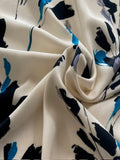 Navy Sketched Flowers on Ivory Viscose