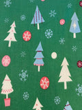 Christmas Trees on Green Cotton Poplin