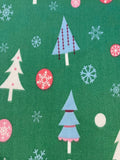 Christmas Trees on Green Cotton Poplin