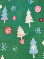 Christmas Trees on Green Cotton Poplin