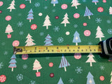 Christmas Trees on Green Cotton Poplin