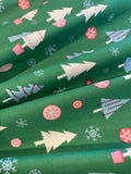 Christmas Trees on Green Cotton Poplin