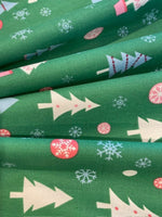 Christmas Trees on Green Cotton Poplin