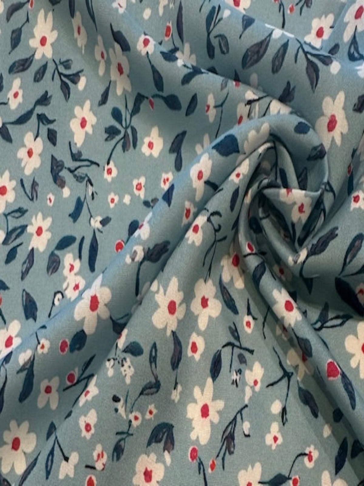 Red Highlight Flower on Baby Blue Soft Handle Viscose