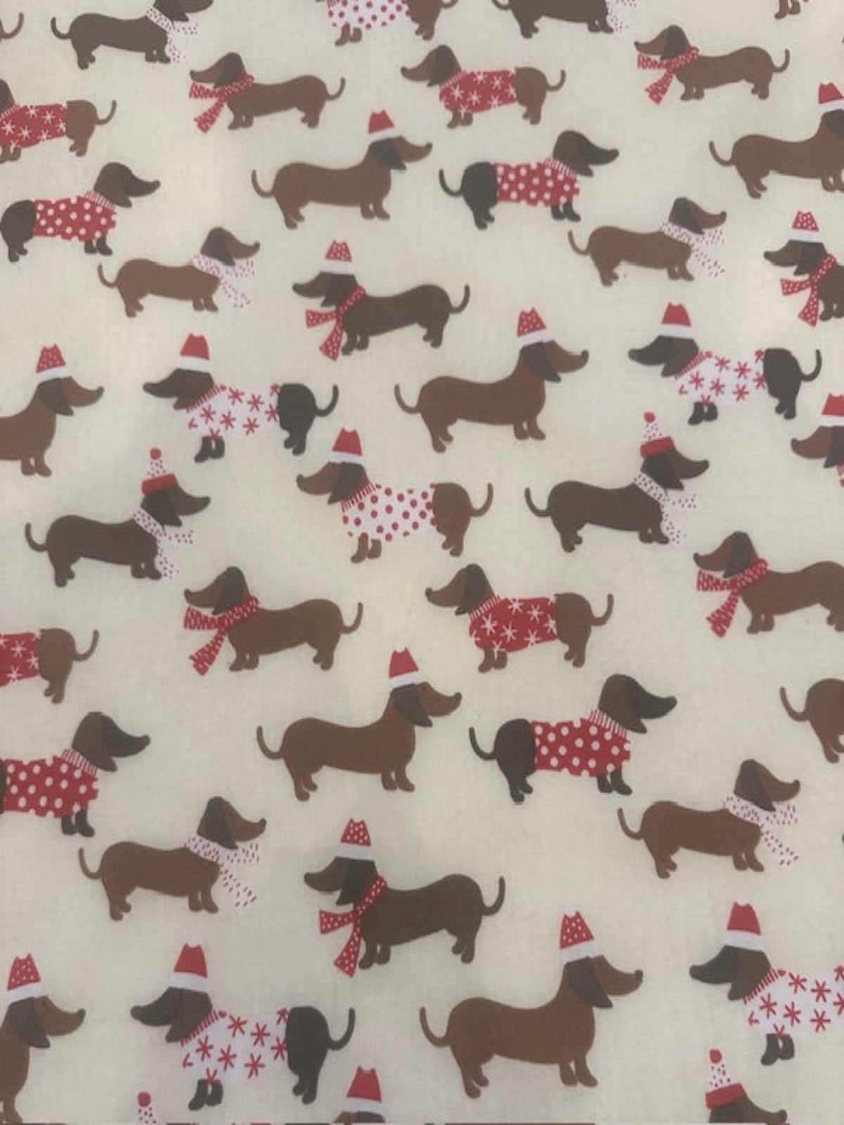 Christmas Dachshunds on Cream Poly/Cotton