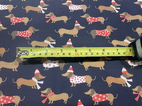 Christmas Dachshunds on Navy Poly/Cotton