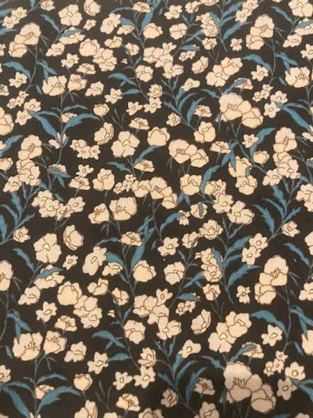 Dusty Pink Flowers on Navy Cotton Lawn