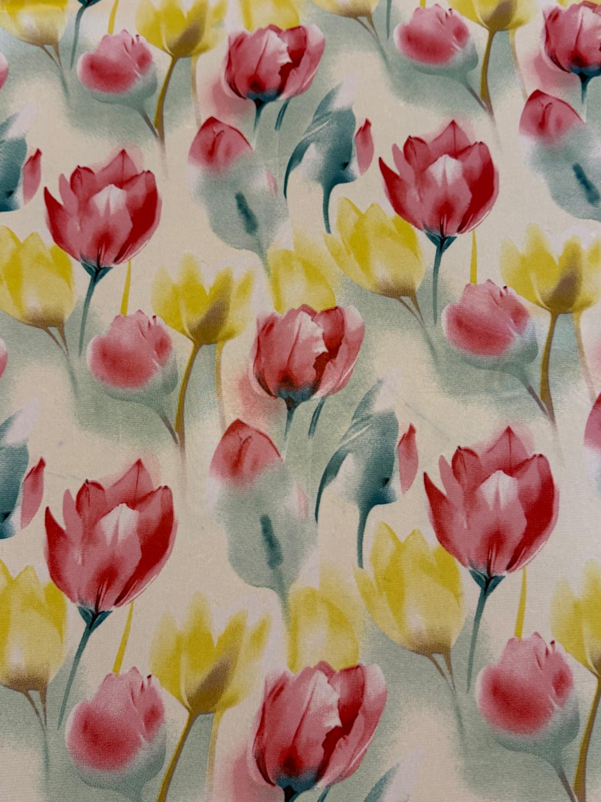 Ivory Pastel Floral Printed Chiffon Fabric | Silky Summerwear & Occasion Wear Fabric
