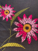 Pink Embroidered Flowers on Black Silk Dupion