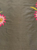 Pink Embroidered Flowers on Black Silk Dupion