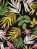 Green/Coral Leaves on Black Cotton Lawn