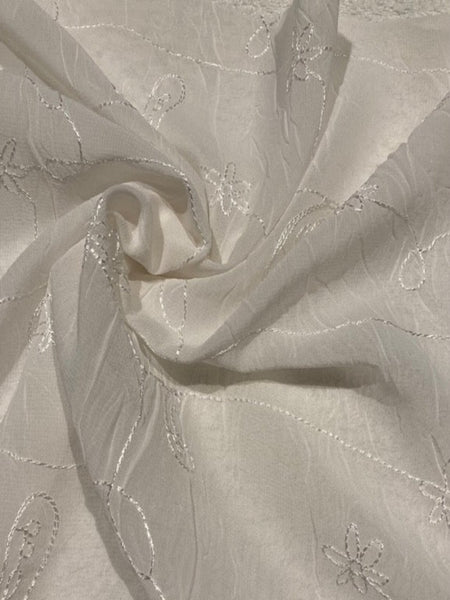 Ivory Flower & Paisley Embroidery on Crinkle Chiffon