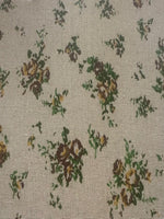 Green/Mustard Floral Bouquets on Natural Linen Feel