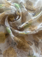 Golden Roses on Yoryu Silk Chiffon