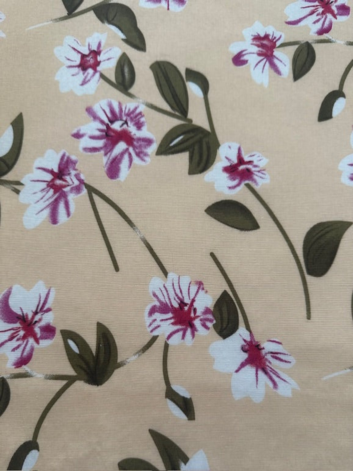 Fuchsia Floral on Champagne Cotton Poplin