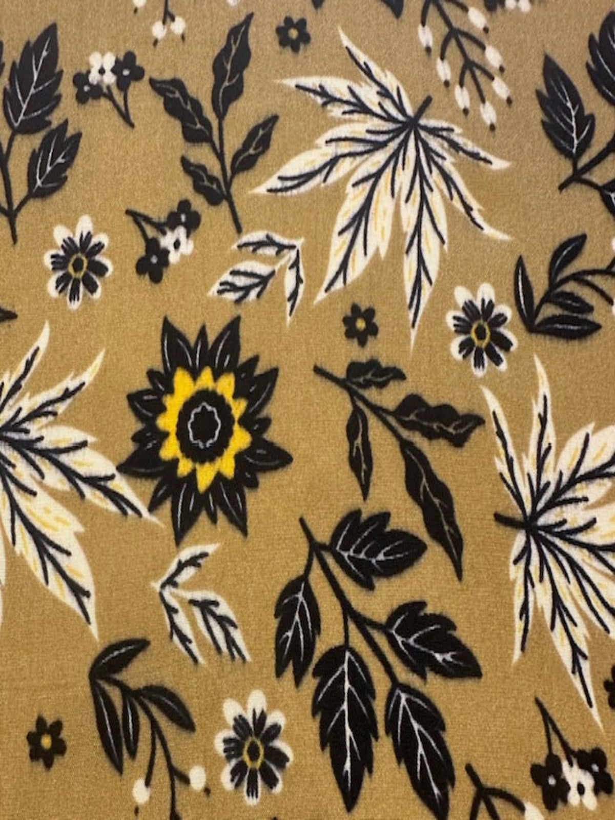 Gold/Black Leaf & Flower Print on Soft Handle Viscose