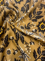 Gold/Black Leaf & Flower Print on Soft Handle Viscose
