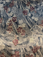 Grey & Black Floral with Magenta Flower &amp; Gold Lurex on Coffee Velvet